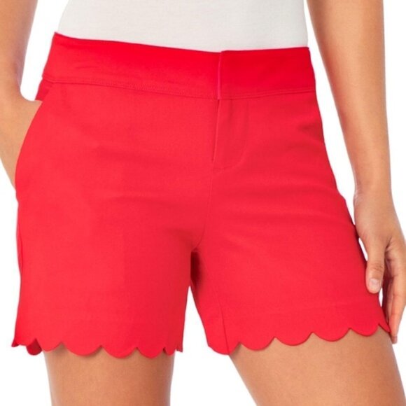 Isaac Mizrahi Red Scalloped Hem Tailored Flat Front Short with Pink Waistband 12 - Picture 2 of 8
